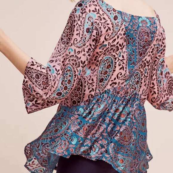 Floreat Anthropologie Valo Burnout Silk Blend Blouse Size Small - Picture 2 of 6